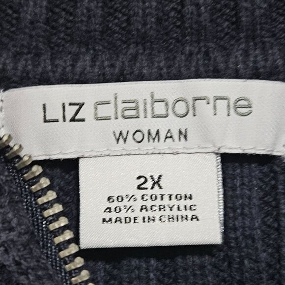Liz Claiborne Cardigan Sweater Womens Size 2X Black Ribbed Knit Zip Turtleneck - Picture 3 of 4